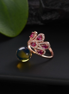 网红直播带货同款中国风配饰二代合成蓝珀蜜蜡吊坠孔雀锁骨项链