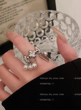 开口珍珠流苏戒指2025新款小众设计感轻奢夸张食指指环女个性