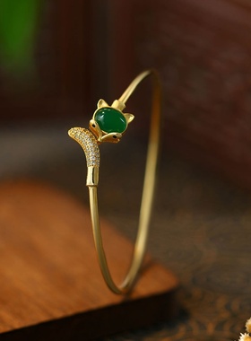 小红书爆款中国风旗袍汉服配饰镶嵌天然玉髓玛瑙狐狸手镯手环女