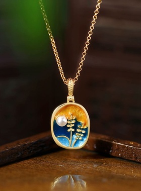 中古油画风感项链vintage复古法式锁骨链巴洛克珍珠颈链女