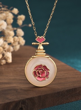 中国风复古宫廷设计铜镀金白玉琵琶珐琅项链女汉服旗袍搭配玉挂件