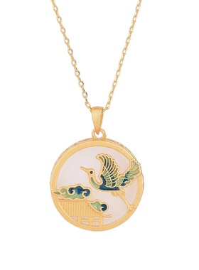 中国风古典旗袍汉服配饰冷珐琅烤漆镶嵌仿和田玉赫赫有名项链女