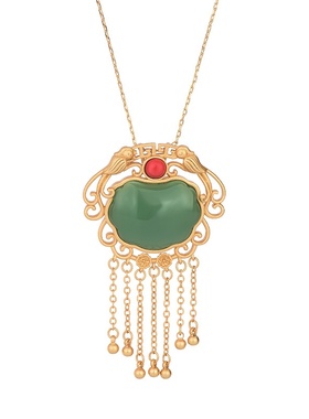 网红直播供货中国风古典旗袍汉服配饰古法金仿和田玉流苏项链女