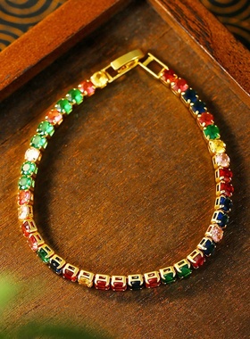 跨境热卖多巴胺彩色ns风时尚手饰复古闪钻锆石手链夏季女感女