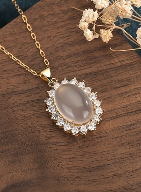 经典戴妃款设计名媛风满钻项饰镶嵌白玉时尚百搭轻奢项链