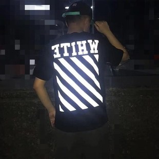 off街头潮牌夏white3M反光箭头短袖 机械ow限定ins男女炫酷宽松T恤