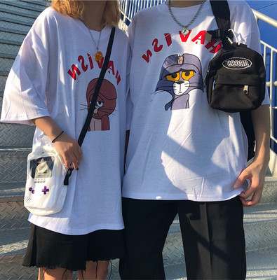 复古童趣卡通印花男女款短袖t恤