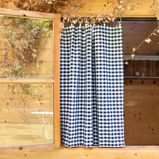 乡村复古棉麻小清新纱帘田园文艺格子半遮光ins韩系免打孔门窗帘