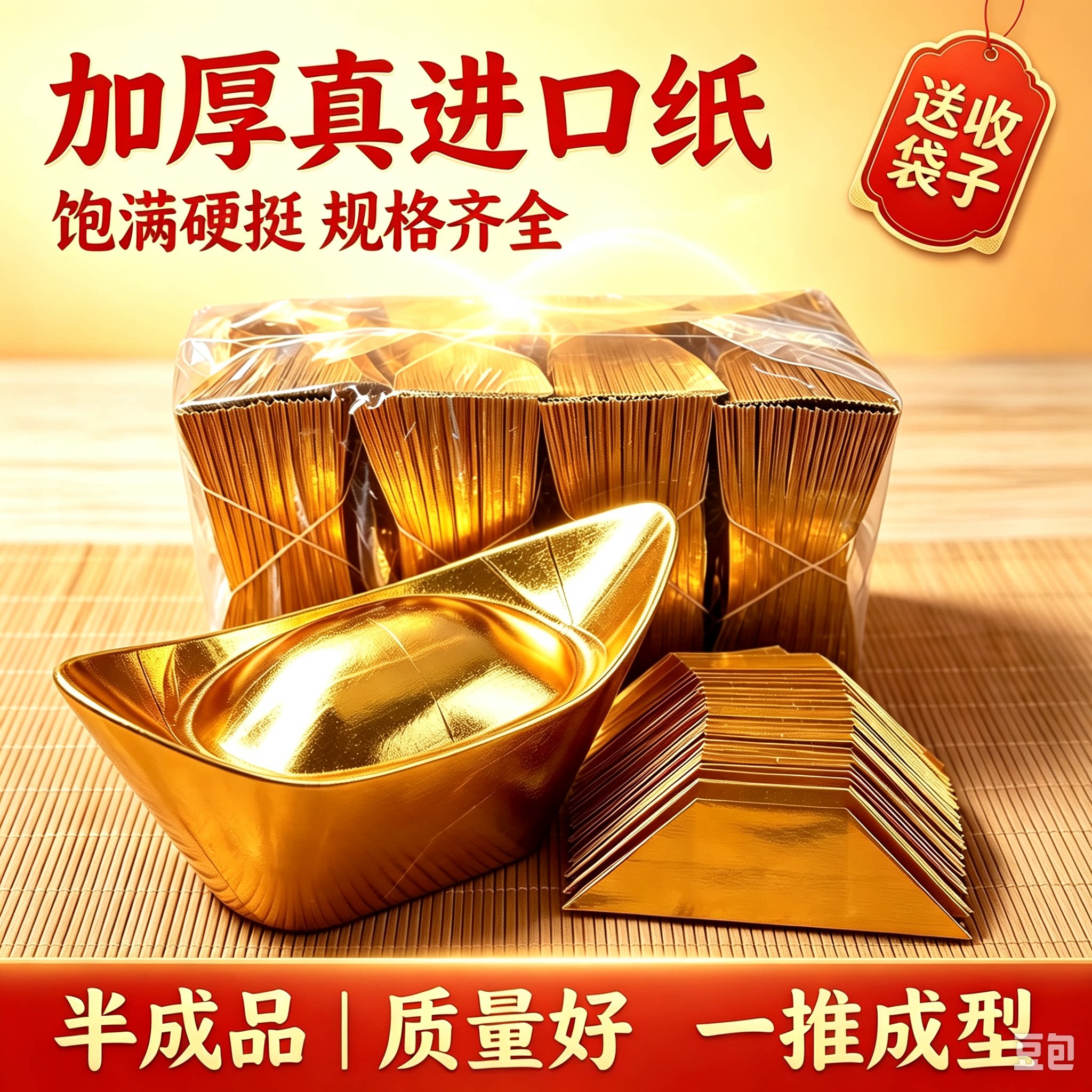 进口金元宝半成品银元宝手工折纸锡箔纸加厚半成品元宝整箱批发