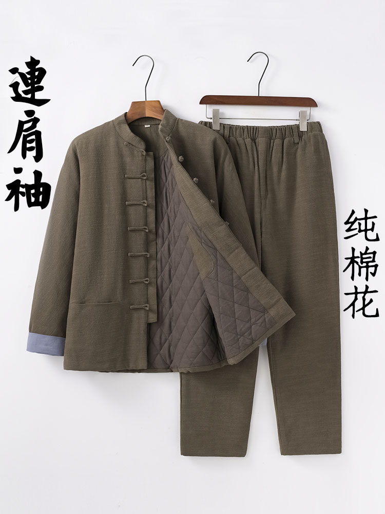 리넨 당나라 정장 남성 패딩 자켓 겨울 코튼 패딩 자켓 정장 레트로 라글란 슬리브 HANFU 두꺼운 자켓 캐주얼 면화 의류