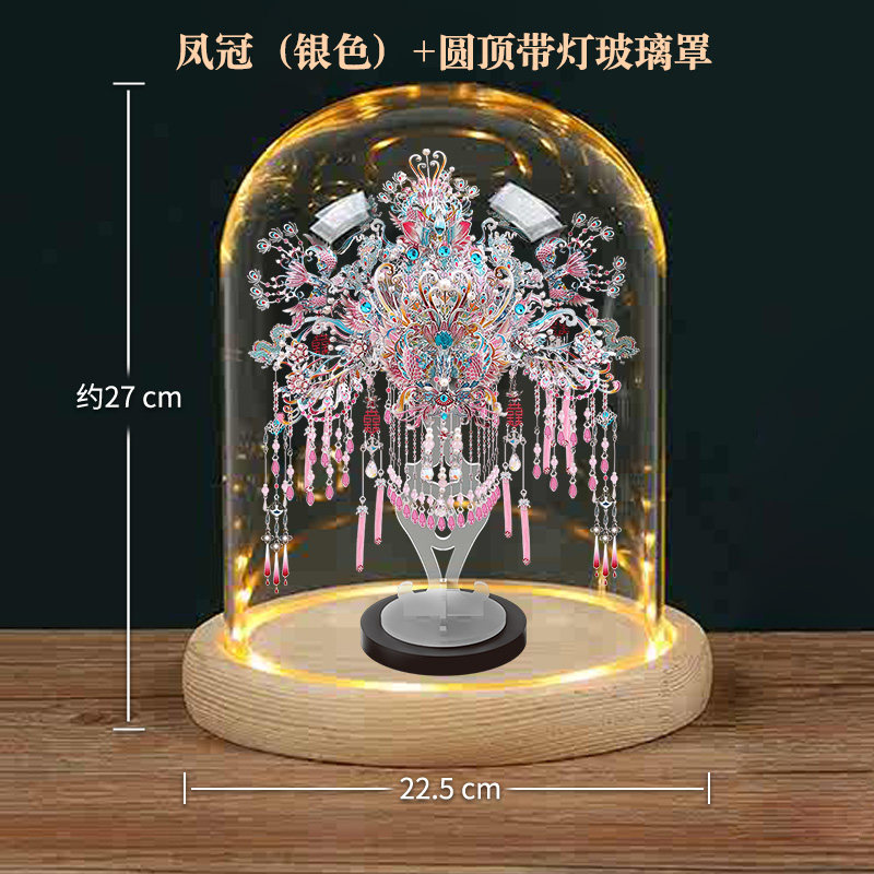 钢达凤冠花轿喜扇喜灯专用防尘罩原木底带灯玻璃罩亚克力防尘罩