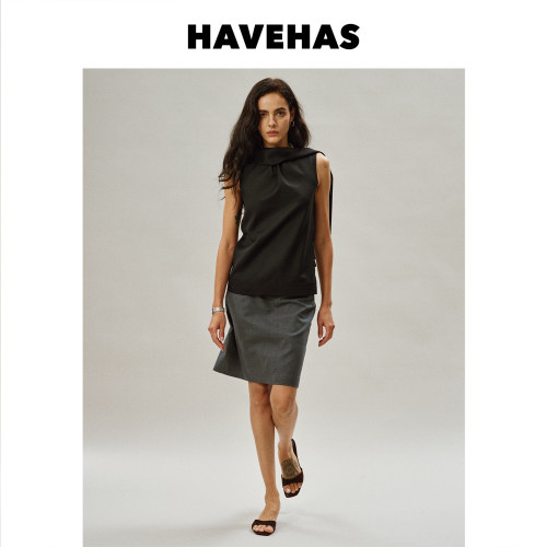 HAVEHAS Softfit高智精英时髦通勤设计感无袖短上衣/一步裙