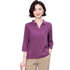 弹力重磅真铜氨丝中老年POLO领上衣女夏七分短袖体恤200斤妈妈
