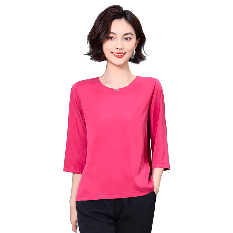 弹力重磅铜氨丝宽松七分袖体恤女