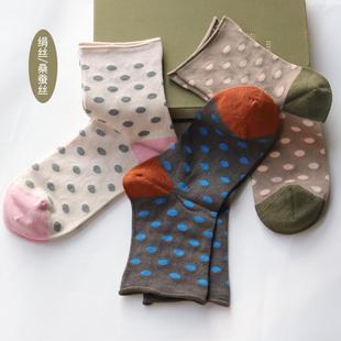 波点袜子女绢丝透气吸汗中筒袜桑蚕丝柔软舒适卷边日系百搭无骨袜