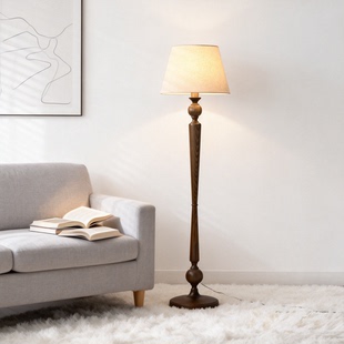 中古风落地灯复古木纹客厅卧室沙发旁装饰新中式实木阅读氛围灯