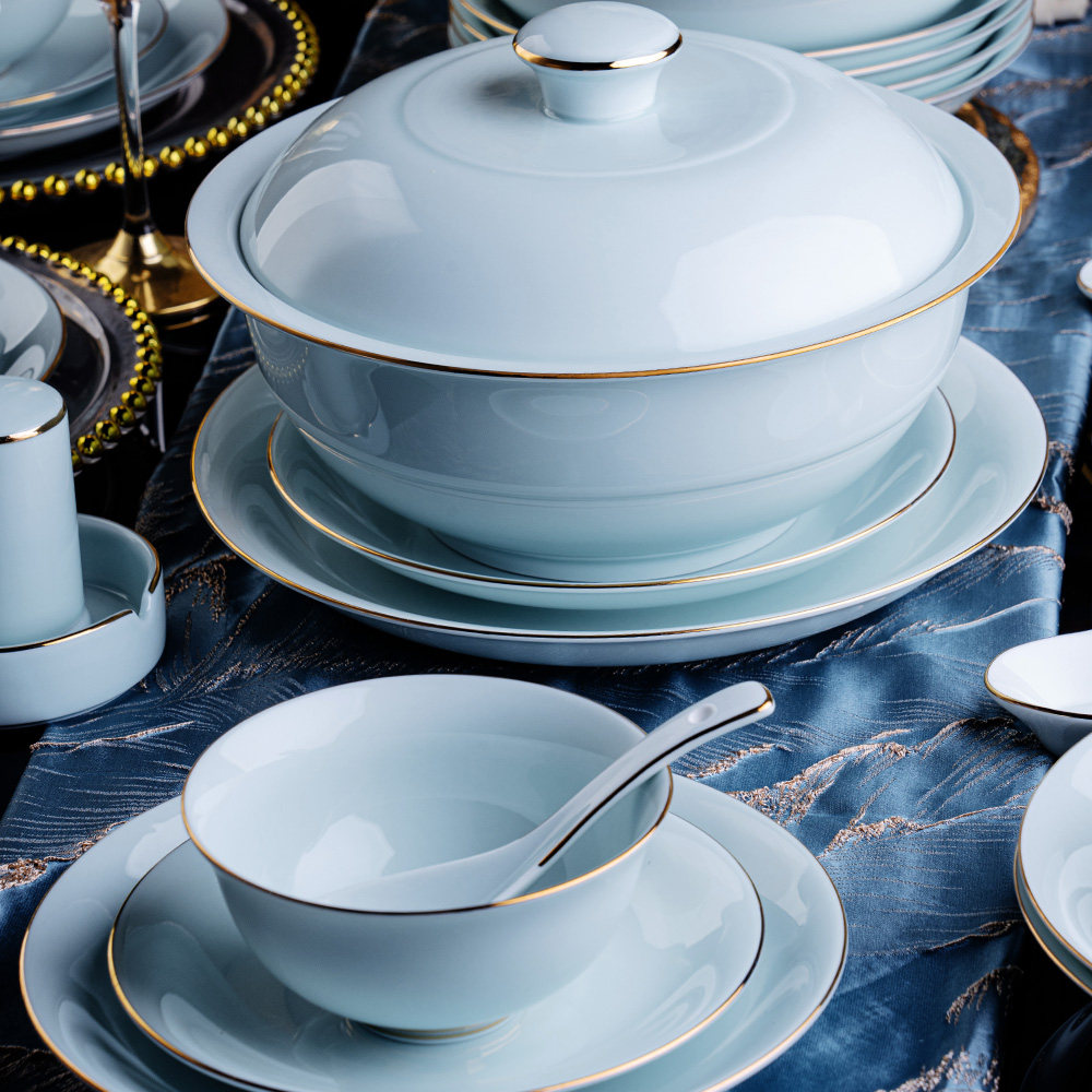 景德镇碗碟套装家用高白泥金边陶瓷高档碗盘组合影青瓷餐具套装,餐饮具,餐具瓷器套装,淘宝优惠券,粉丝福利购,淘宝优惠卷