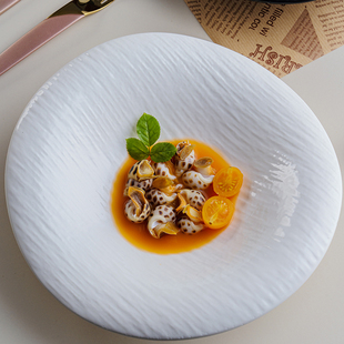 白色石纹陶瓷盘子刺身盘菜盘西餐盘家用甜品碗高级感果蔬菜沙拉盘