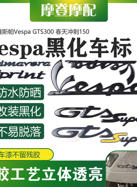 适用Vespa维斯帕GTS300春天冲刺150改装黑化立体防水车标贴花纸膜