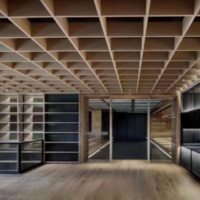 厂家定制网格天花铝格栅吊顶方通仿木方格造型铝方通格栅吊顶材料