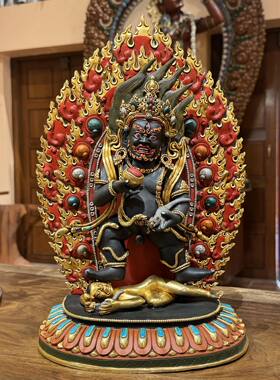 尼泊尔释迦族精品黑财神佛像高度38厘米紫铜鎏金工艺纯手工