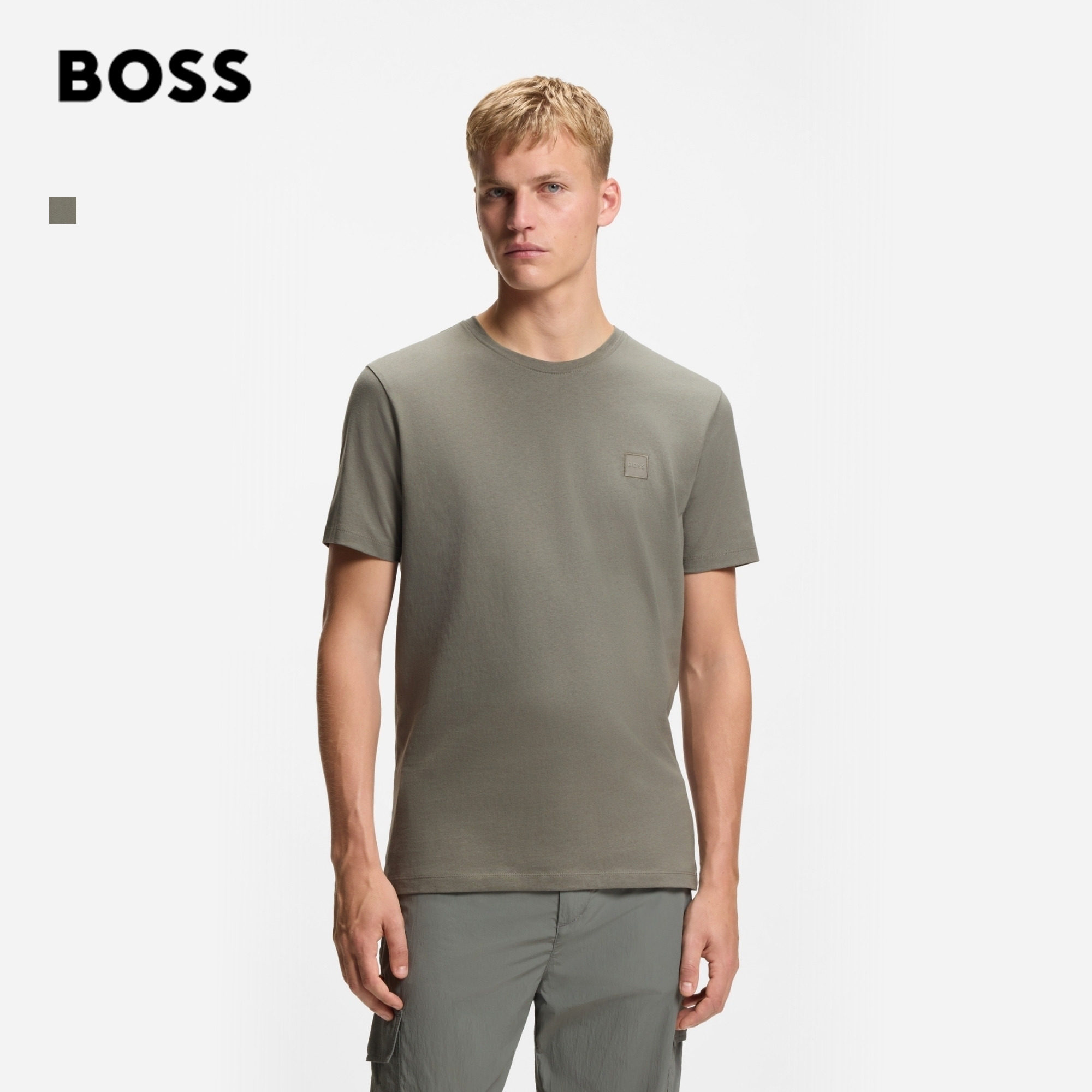 【100%棉】BOSS博斯经典款男女休闲百搭平纹针织纯色包边短袖T恤