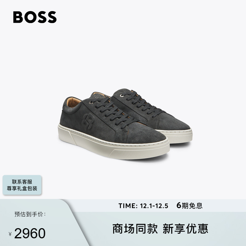 BOSS博斯 男士25年冬季新款绒面效果皮革运动鞋GARY
