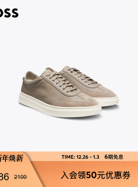 【新年礼物】BOSS博斯 男士25冬款撞色后饰片粒面皮革运动鞋
