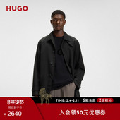 冬款 HUGO雨果 男士 单排扣隐形门襟黑色风衣外套