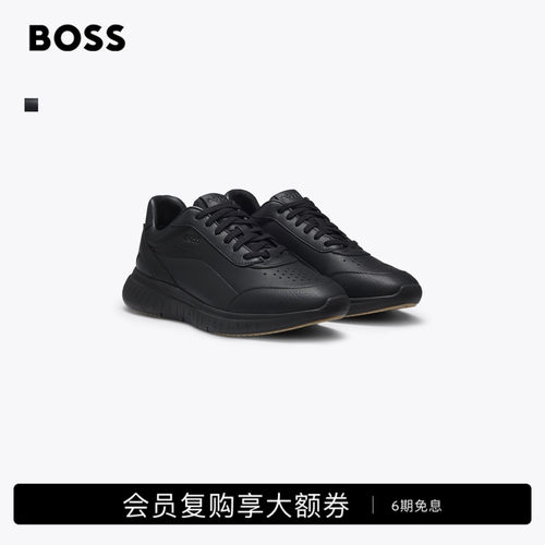 【礼物】BOSS博斯 男士粒面和纯色皮革运动鞋