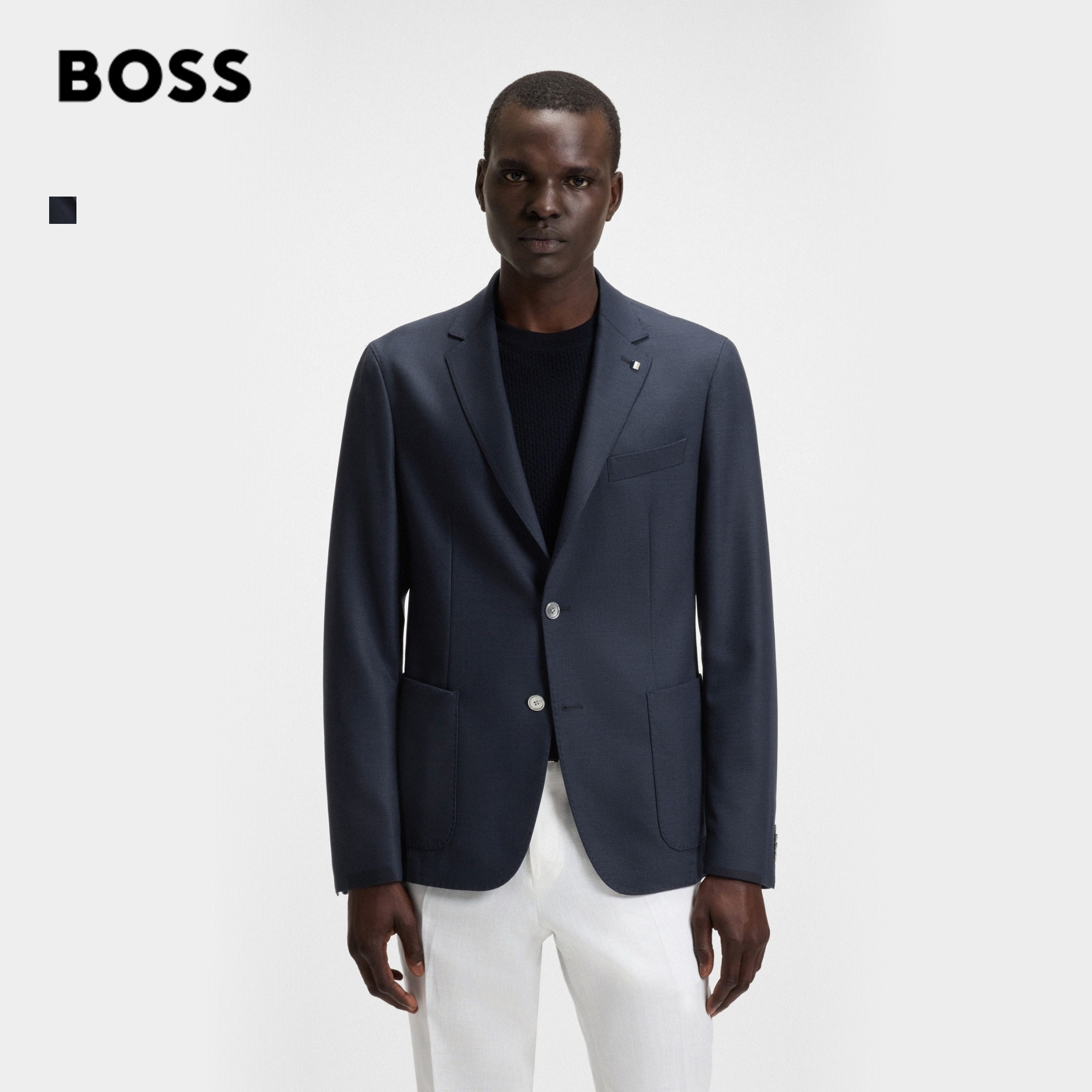 【经典款 95%羊毛】BOSS博斯 男士弹力羊毛混纺商务修身西服外套