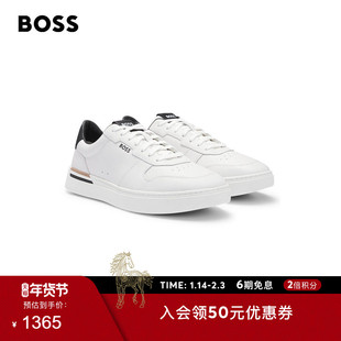 【情人节礼物 皮革运动鞋】BOSS博斯 男士经典条纹细节皮革运动鞋