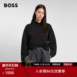 【卫衣连帽】BOSS博斯 女士冬款双B交织字母棉质混纺卫衣