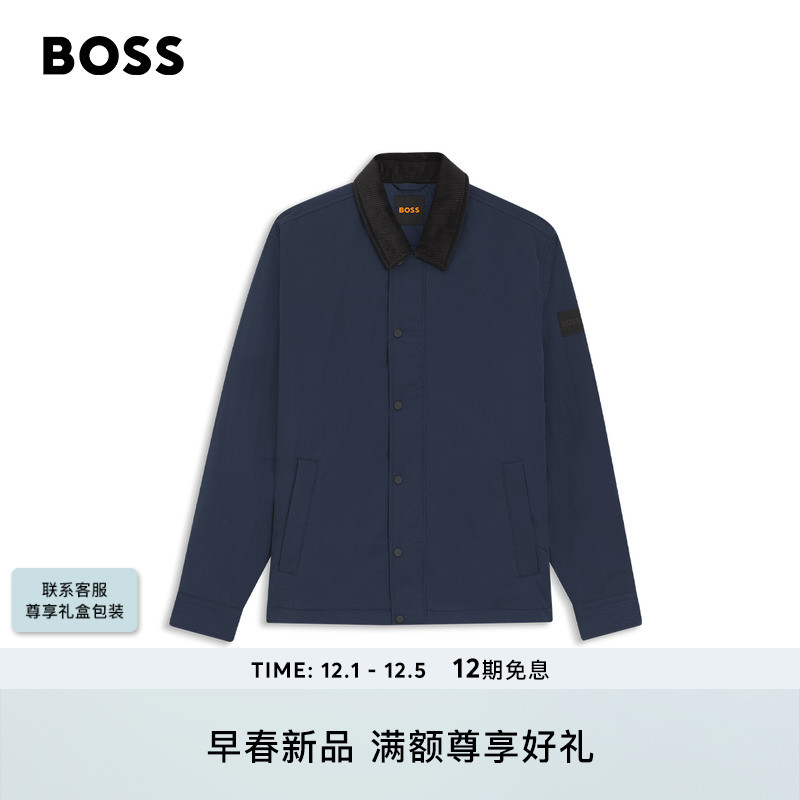 【灯芯绒衣领】BOSS博斯 男士26年春季新款夹棉宽松版型外套衬衫