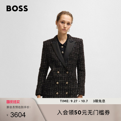 BOSS博斯 女士亮泽格纹呢礼服款式连衣裙