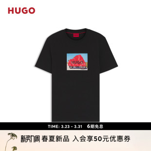 男士 26年夏季 骑行风艺术图案棉质平纹布 恤 新款 HUGO雨果