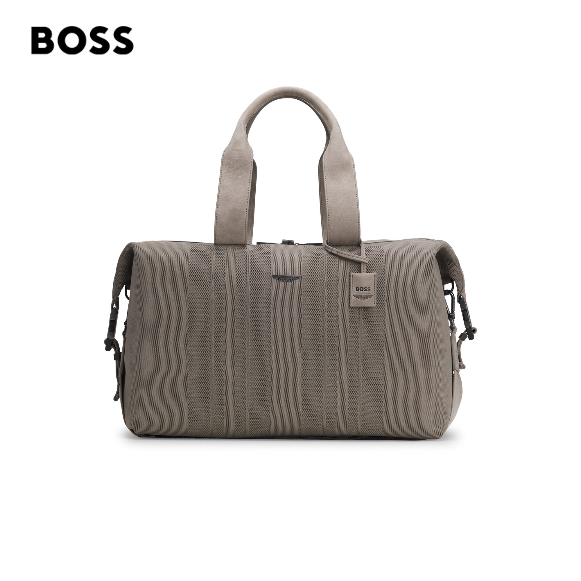 BOSS博斯【阿斯顿马丁联名】男士26年春季新款皮革饰边针织旅行包