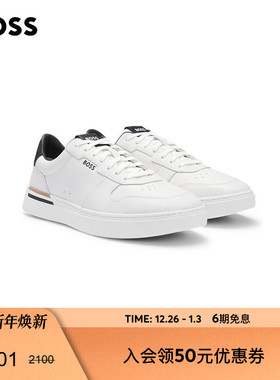 【新年礼物 皮革运动鞋】BOSS博斯 男士经典条纹细节皮革运动鞋