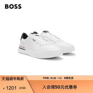 新年礼物 经典 皮革运动鞋 男士 条纹细节皮革运动鞋 BOSS博斯