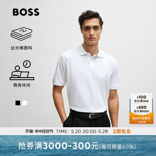 新款 2024夏季 BOSS男士 HUGO Polo衫 刺绣丝光棉商务短袖 棉100%