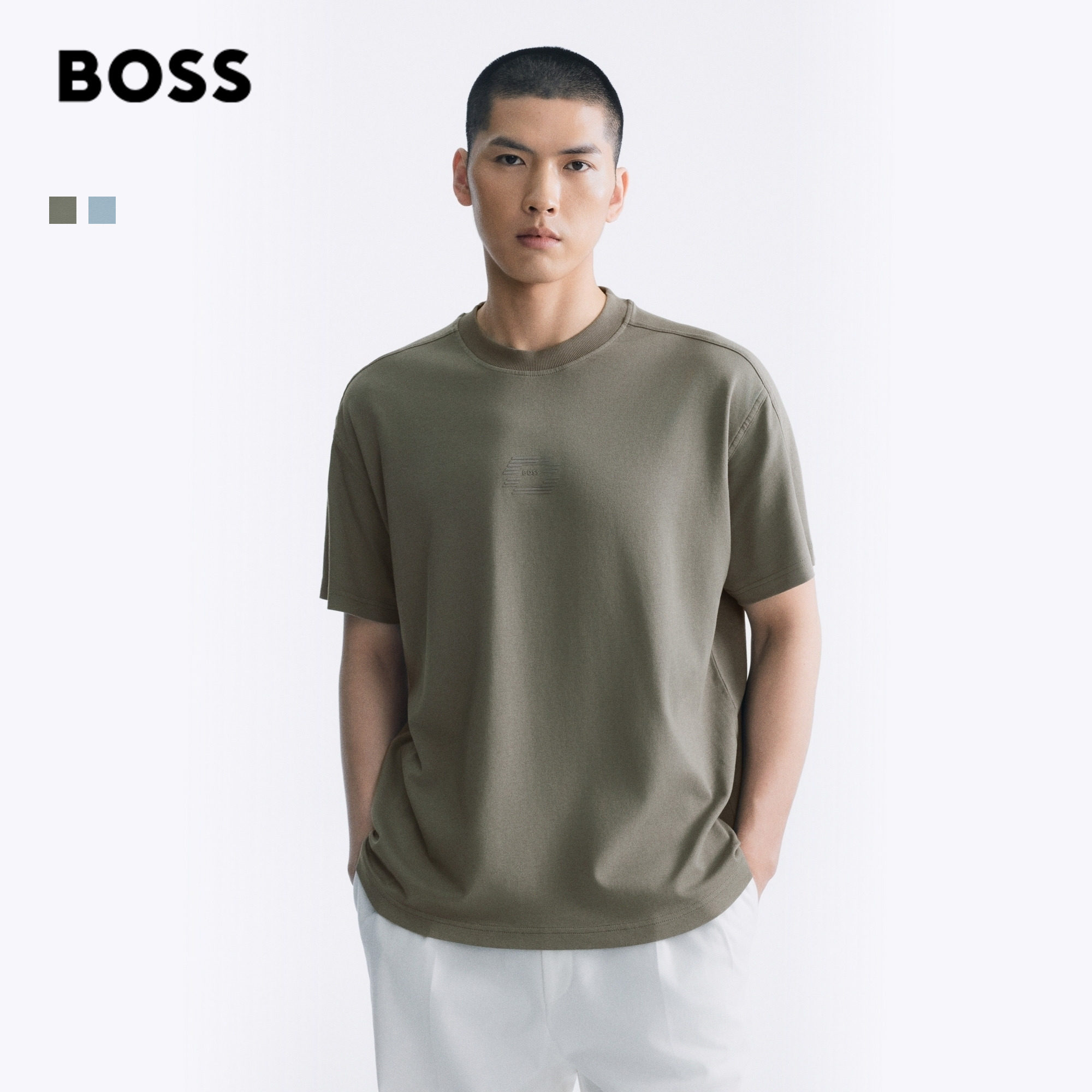 【100%棉】BOSS博斯26夏新款男女休闲艺术图案Logo双面棉短袖T恤
