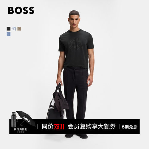 BOSS博斯26新款男女棉质网球艺术图案Logo平纹针织多色短袖T恤