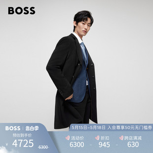 BOSS男士 HUGO 秋冬羊毛羊绒混纺修身 90%羊毛 单排扣毛呢大衣