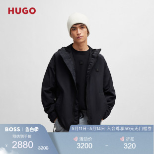 HUGO 2024春夏徽标徽章防泼水连帽夹克 BOSS雨果博斯男士