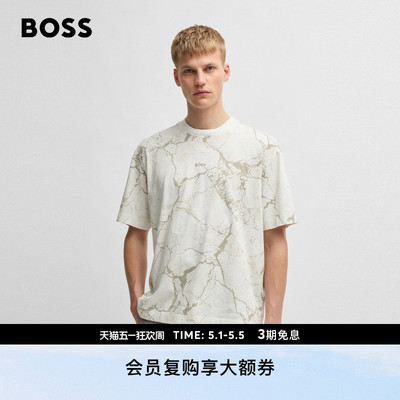 【100%棉】BOSS博斯 男士印花棉质平纹针织T恤