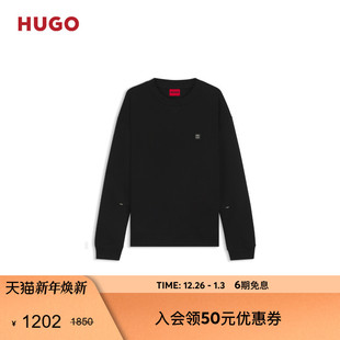 卫衣无帽 新款 HUGO雨果 2025秋季 堆叠徽标棉质混纺卫衣 男士