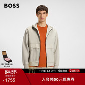 100%棉 BOSS博斯 男士 秋款 混合材质拉链连帽衫