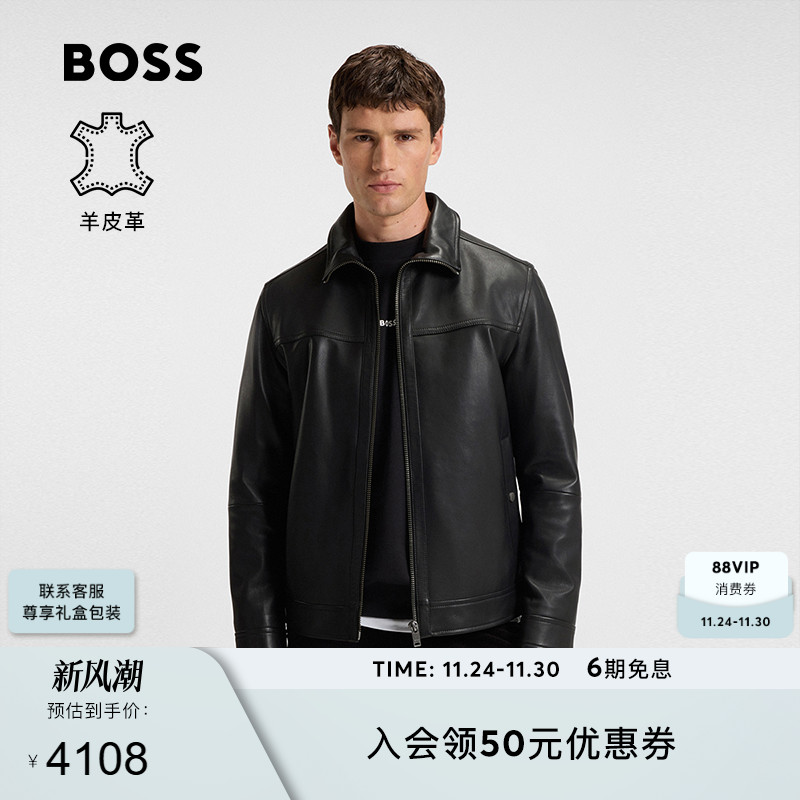 【羊皮革】BOSS博斯 男士25年冬季新款皮革衬衫式皮衣夹克