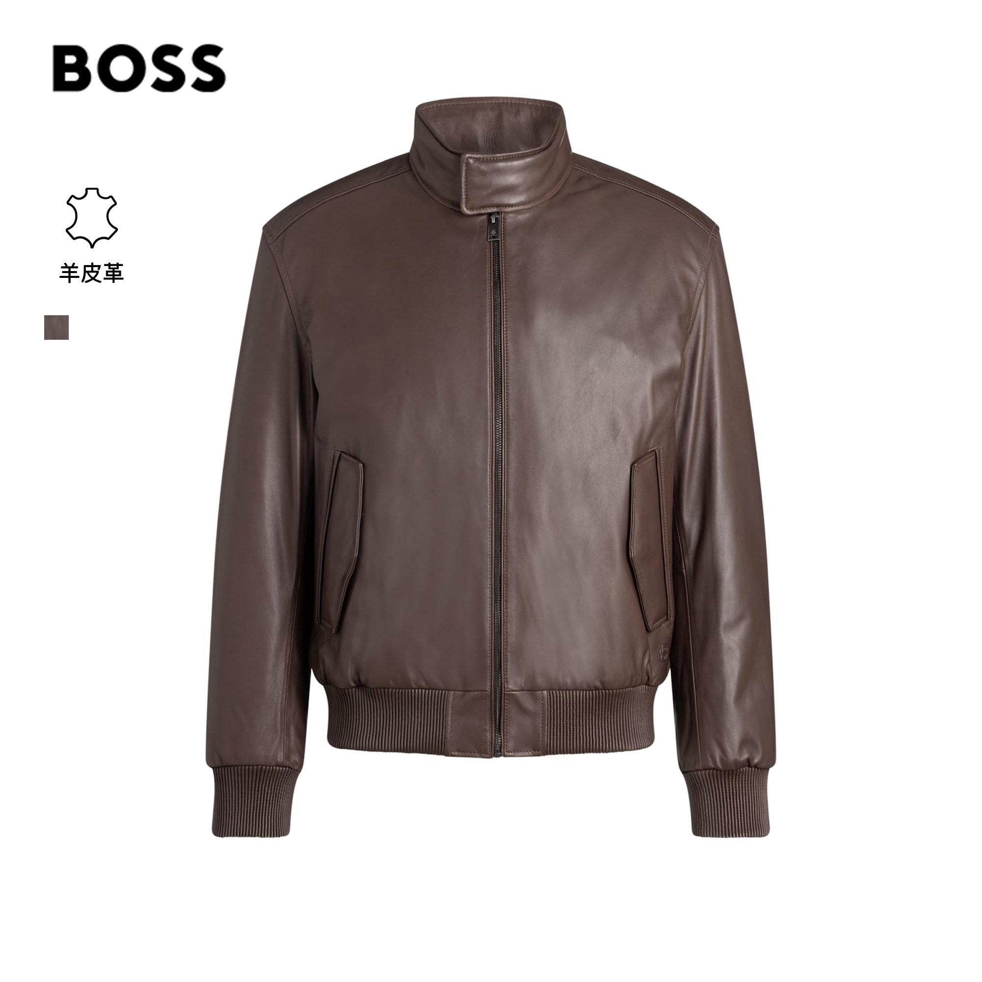 【七夕礼物】BOSS博斯 男士26年冬季新款羊皮革立领外套