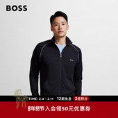 男徽标细节装 饰弹力棉质拉链夹克 95%棉 BOSS博斯 经典 款